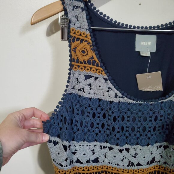 MAEVE Women's 12 NWT Crochet Striped Sleeveless Fit & Flare Knee Length Dress - Picture 3 of 14